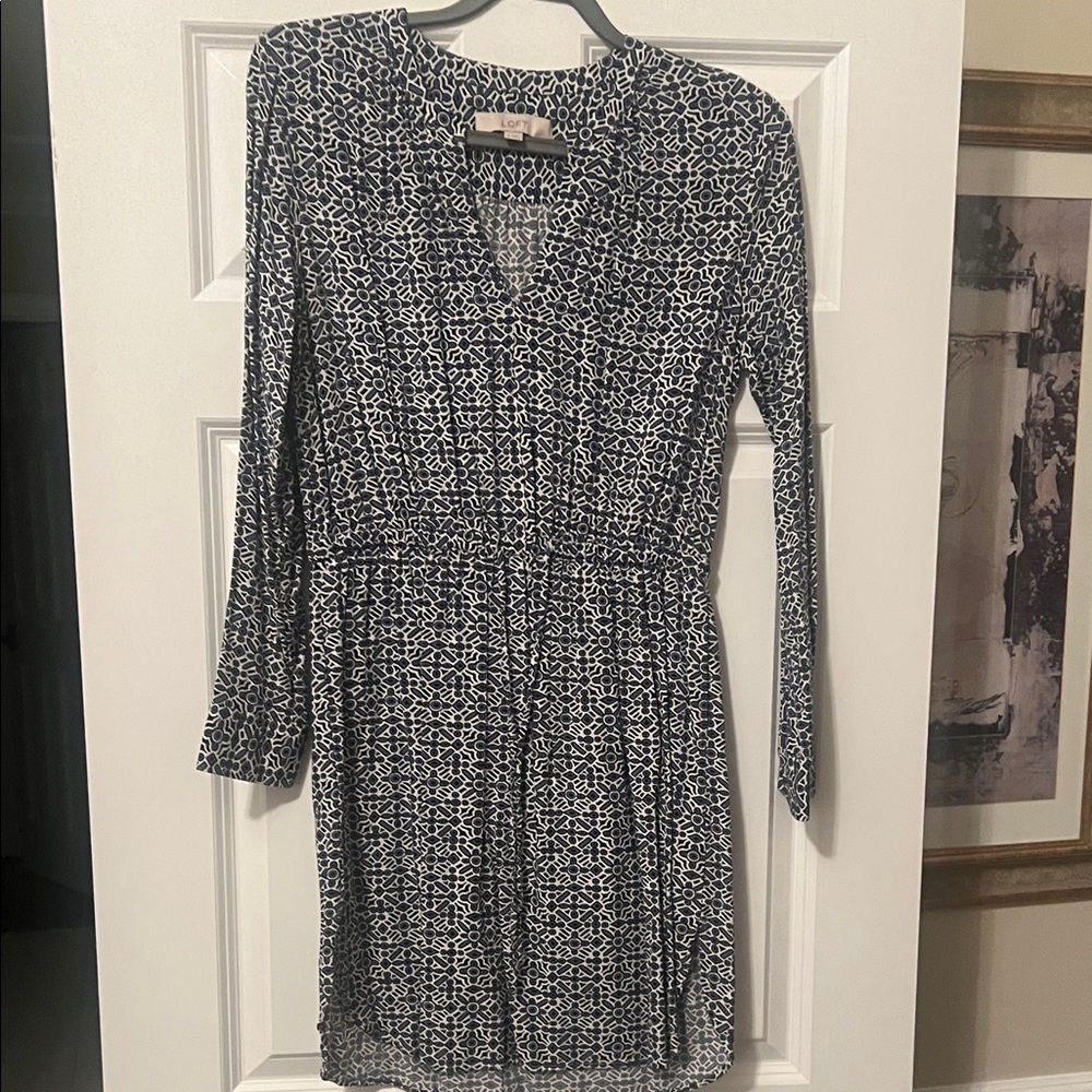 LOFT Black and White Long Sleeve Dress